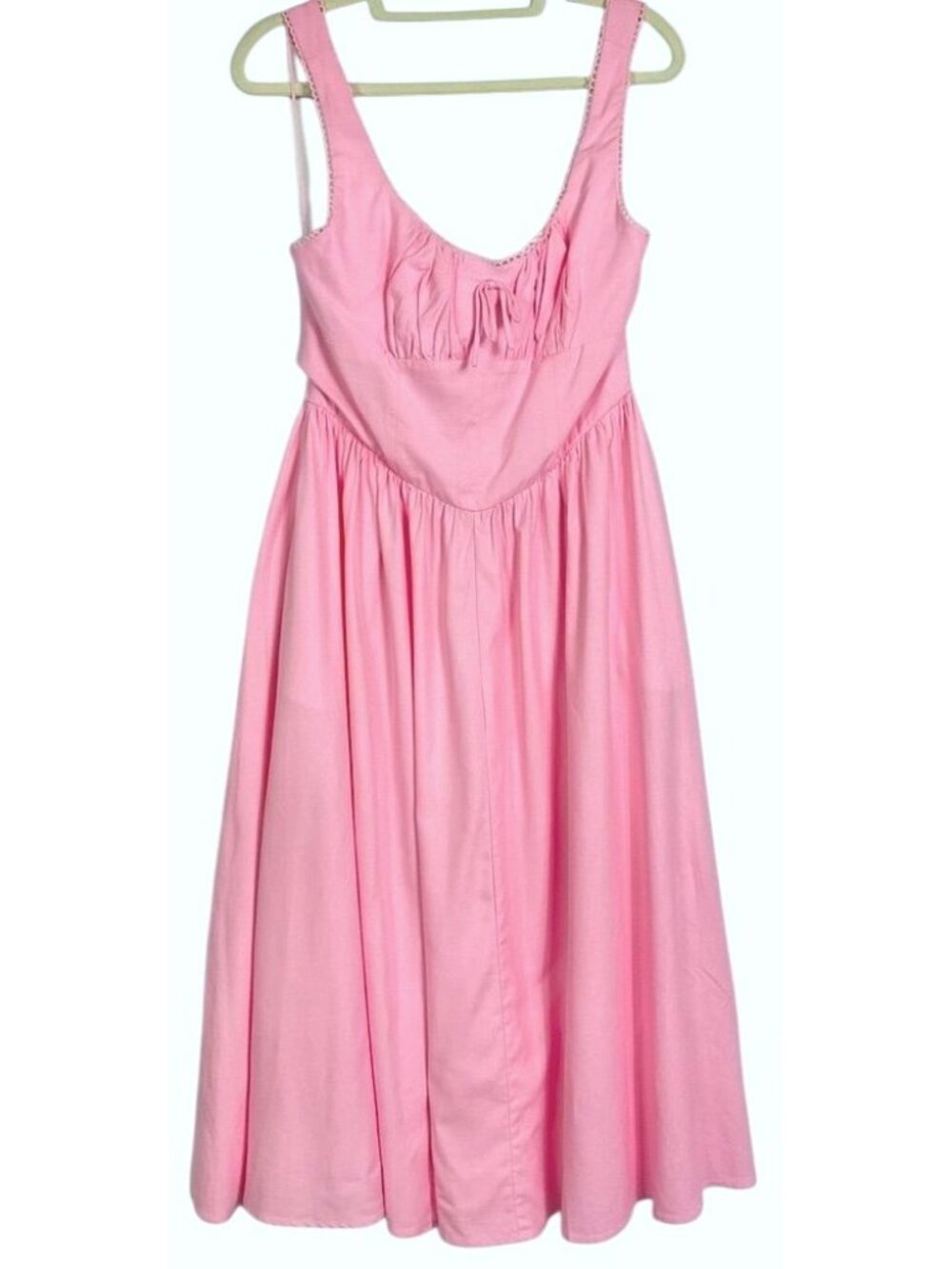 Skies Are Blue NWT Pink Linen Blend Midi Dress Ruched Tie Front Medium